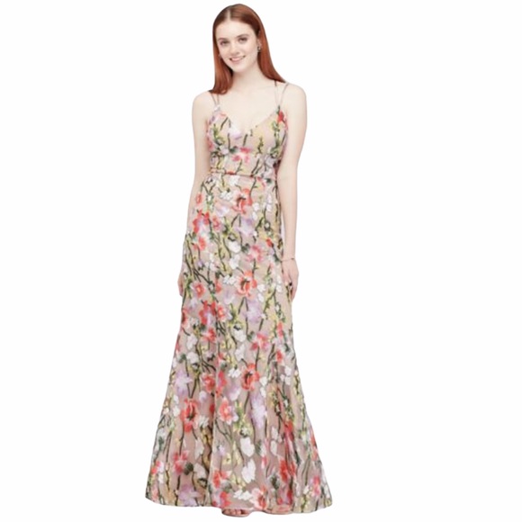 Sequin Hearts Mermaid Gown with Embroidered Floral Mesh Overlay. Sz 7 - Picture 2 of 10